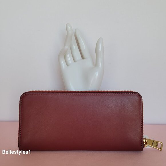 COACH Slim Accordion Smooth Calf Leather Zip-Around Wallet- Cherry color - Picture 8 of 16